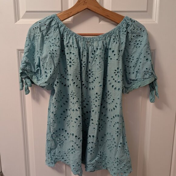 Women's Teal Eyelet Cynthia Rowley Blouse Large - Picture 6 of 8